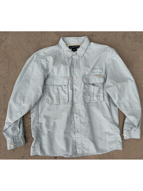ExOfficio Shirt Mens Larg Blue Plaid Vented Fishing Button Front Outdoor Camping